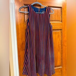 Women’s sleeveless navy blue and orange/red stripe dress size 4